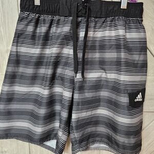 Adidas Black & Gray Striped Swim Trunks - Men's Large
